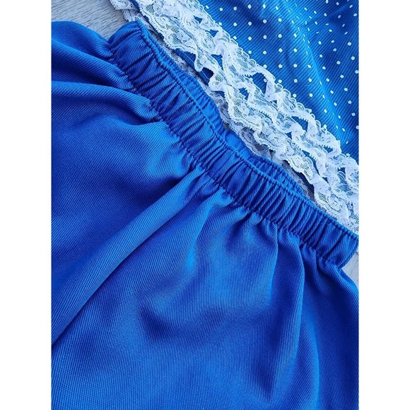 Vintage Mini World Blue Party Dress Size 6-9 Months White Lace Ruffles Bow Pants - Picture 5 of 9